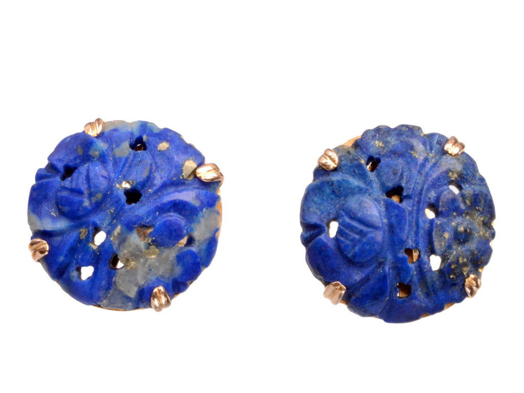 1920s Chinese Art Deco Carved Lapis Earrings