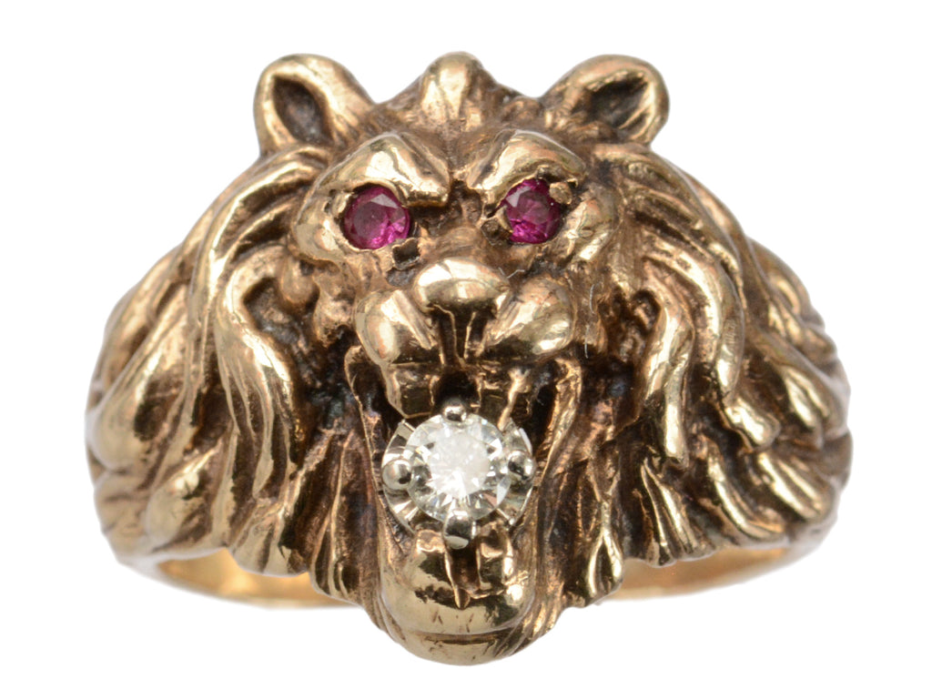 c1940 Diamond Lion Head Ring (on white background)