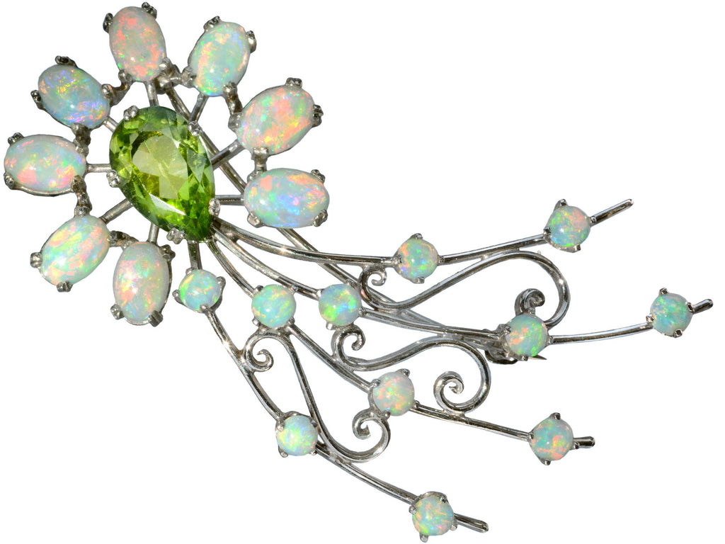 1980s Peridot & Opal Comet Pin (on white background)