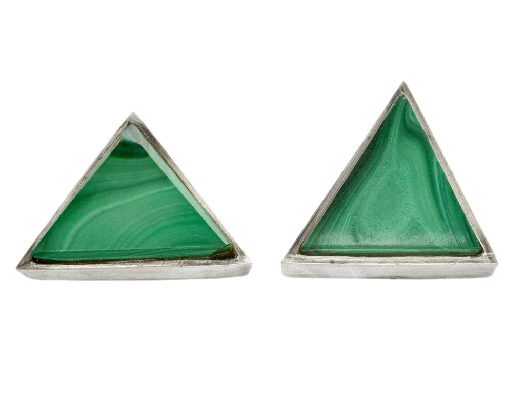 1970s Malachite Triangle Studs (on white background)