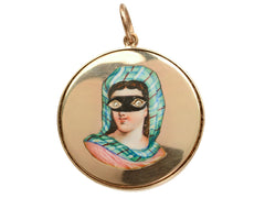 1800s Enamel Masked Lady Pendant