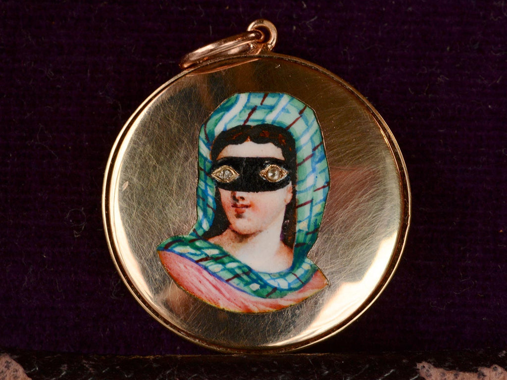 1800s Enamel Masked Lady Pendant