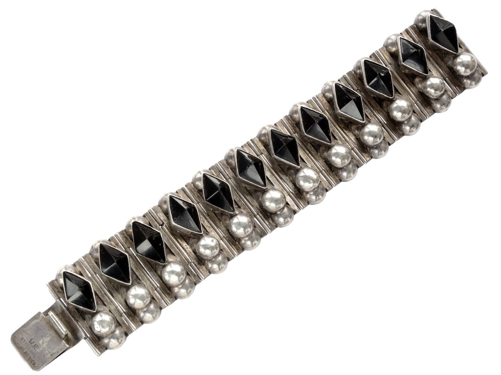Vintage Mexican Black Glass Bracelet (on white background)