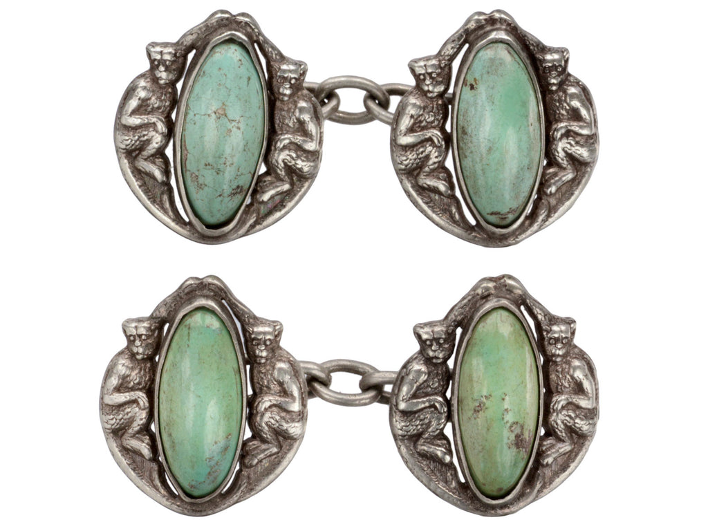 1900s Turquoise Monkey Cufflinks (on white background)