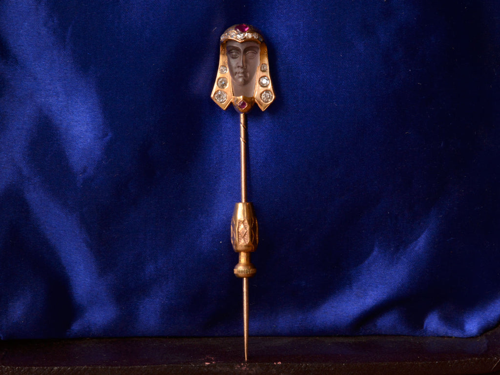 1870s Moonstone Pharaoh Stick Pin (full pin shown)