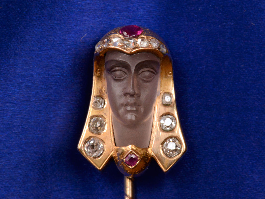 1870s Moonstone Pharaoh Stick Pin (front view)