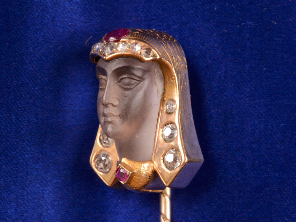 1870s Moonstone Pharaoh Stick Pin (side view)