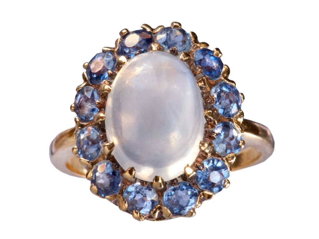 1900s Moonstone and Sapphire Ring (on white background)
