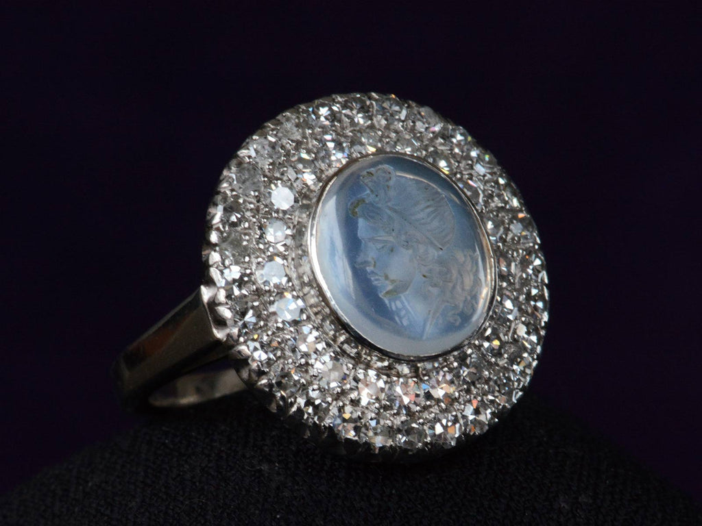 1930s Moonstone Cameo Diamond Ring