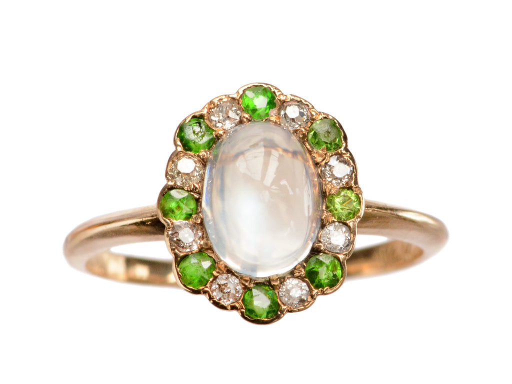 1900s Moonstone & Demantoid Ring (on white background)