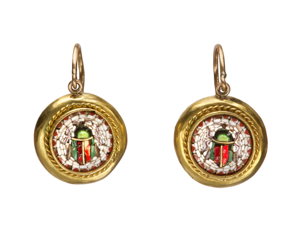 1880s Micromosaic Bug Earrings (on white background)