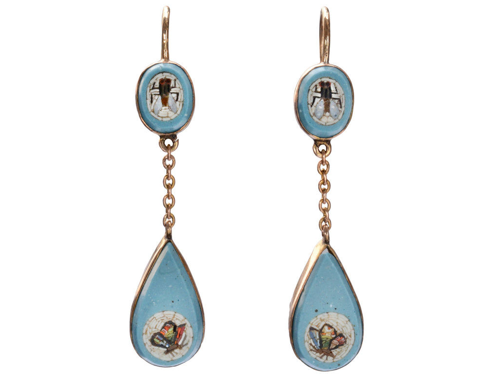 1870s Micromosaic Bug Earrings (on white background)