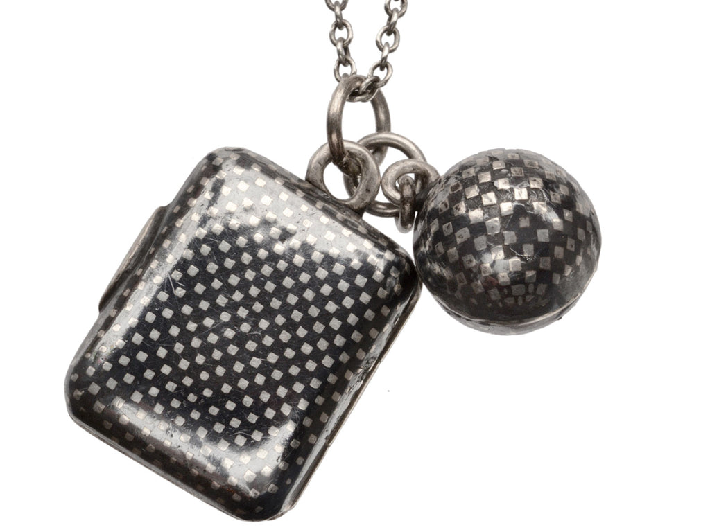 1890s Niello Locket Necklace (on white background)