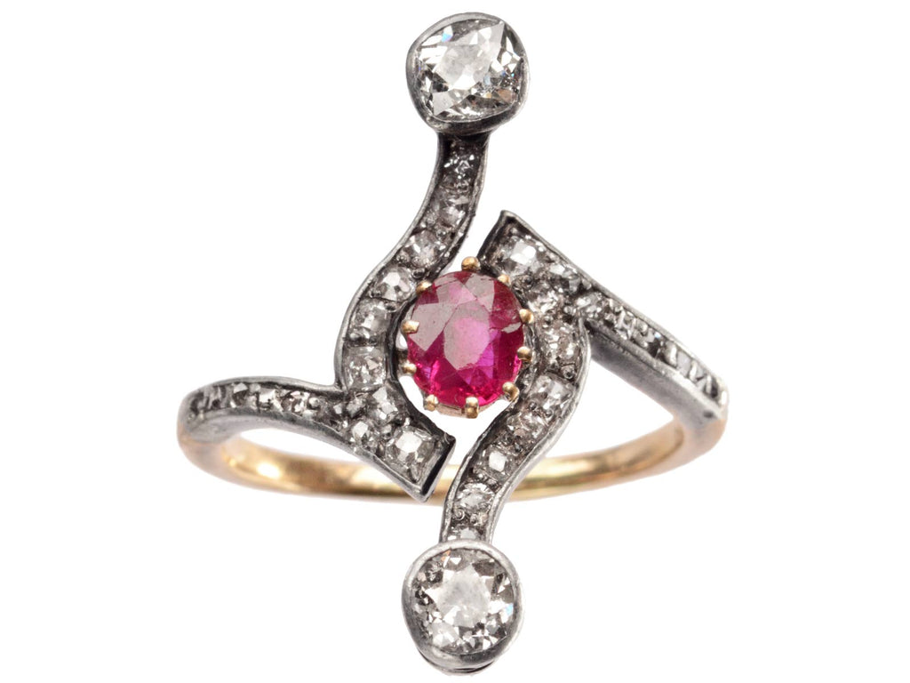 c1890 Nouveau Ruby Ring (on white background)