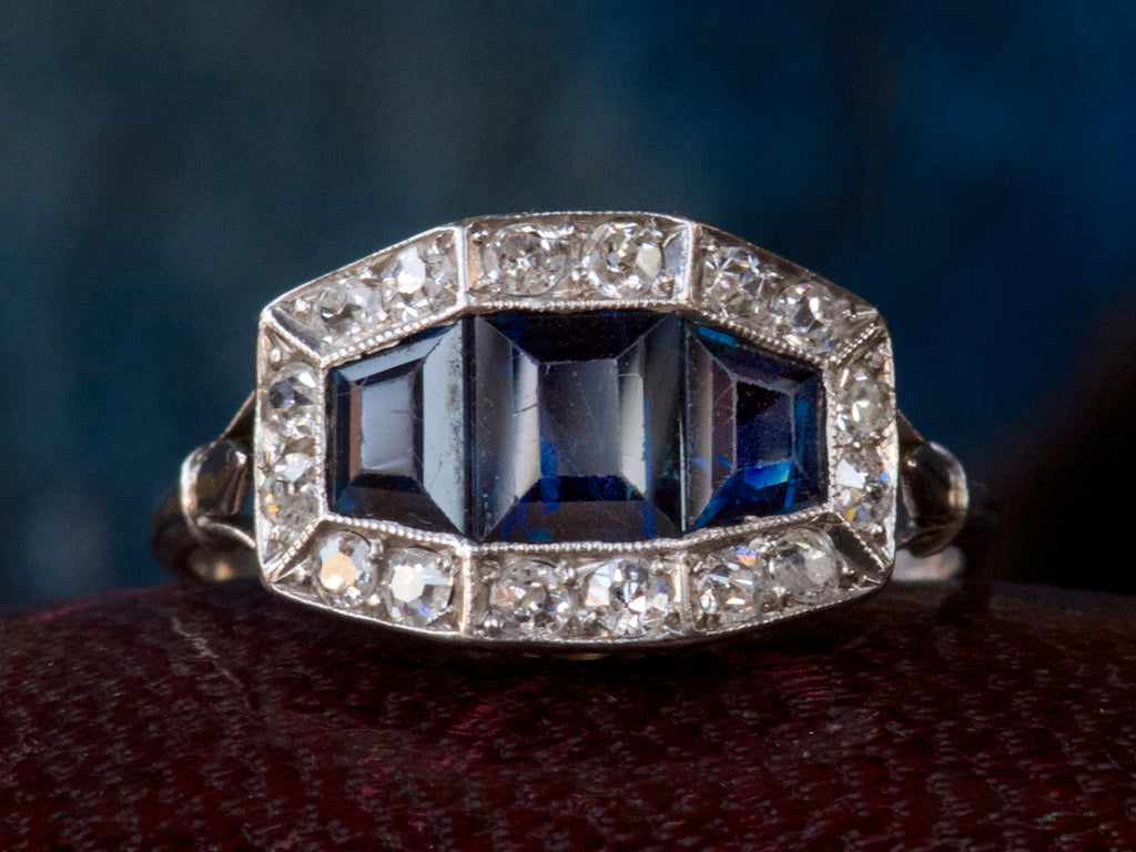 1920s Art Deco Sapphire Ring (on black background)