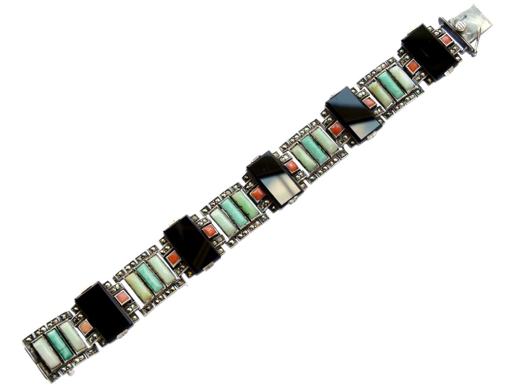 1920s Art Deco Onyx & Coral Bracelet (on white background)