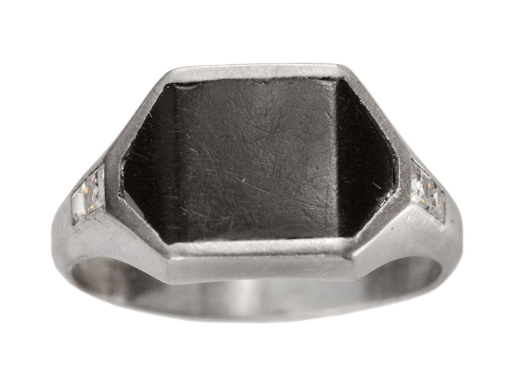 1920s Onyx and Diamond Signet (on white background)
