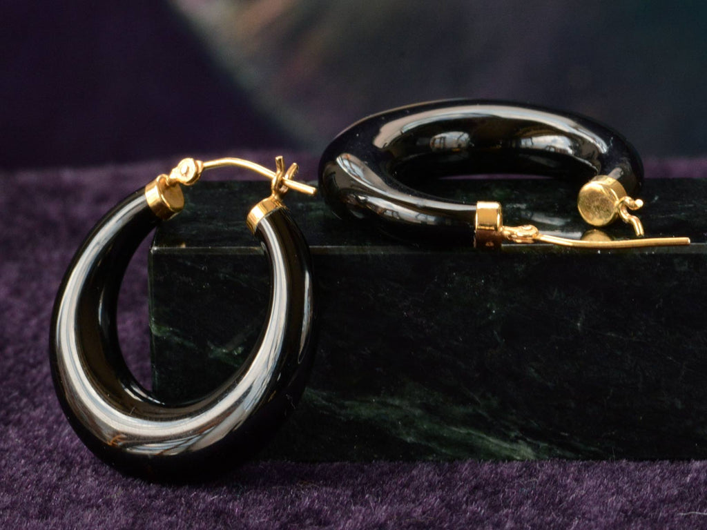 1980s Onyx Hoop Earrings (side view)