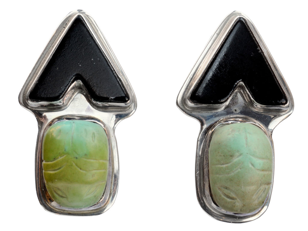 Vintage Scarab & Onyx Earrings (on white background)