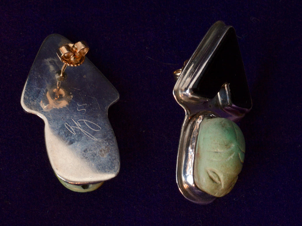 Vintage Scarab & Onyx Earrings