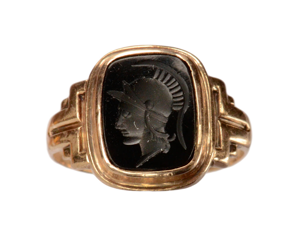 1920s Onyx Intaglio Trojan Ring (on white background)