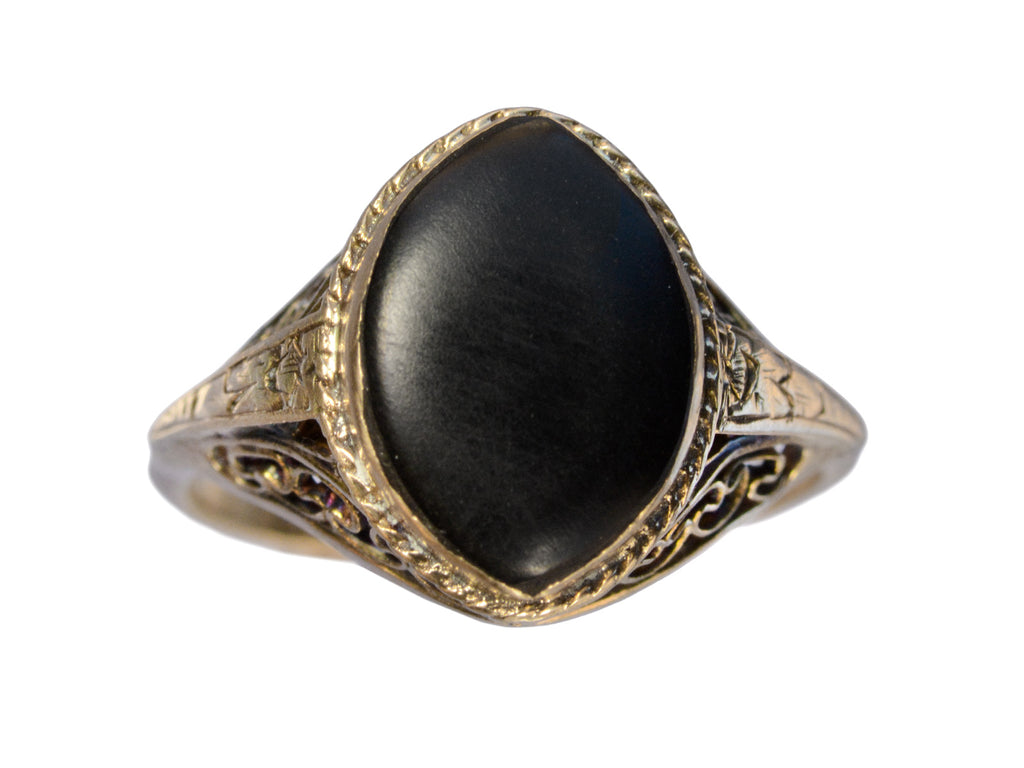 c1930 Onyx Filigree Ring (on white background)