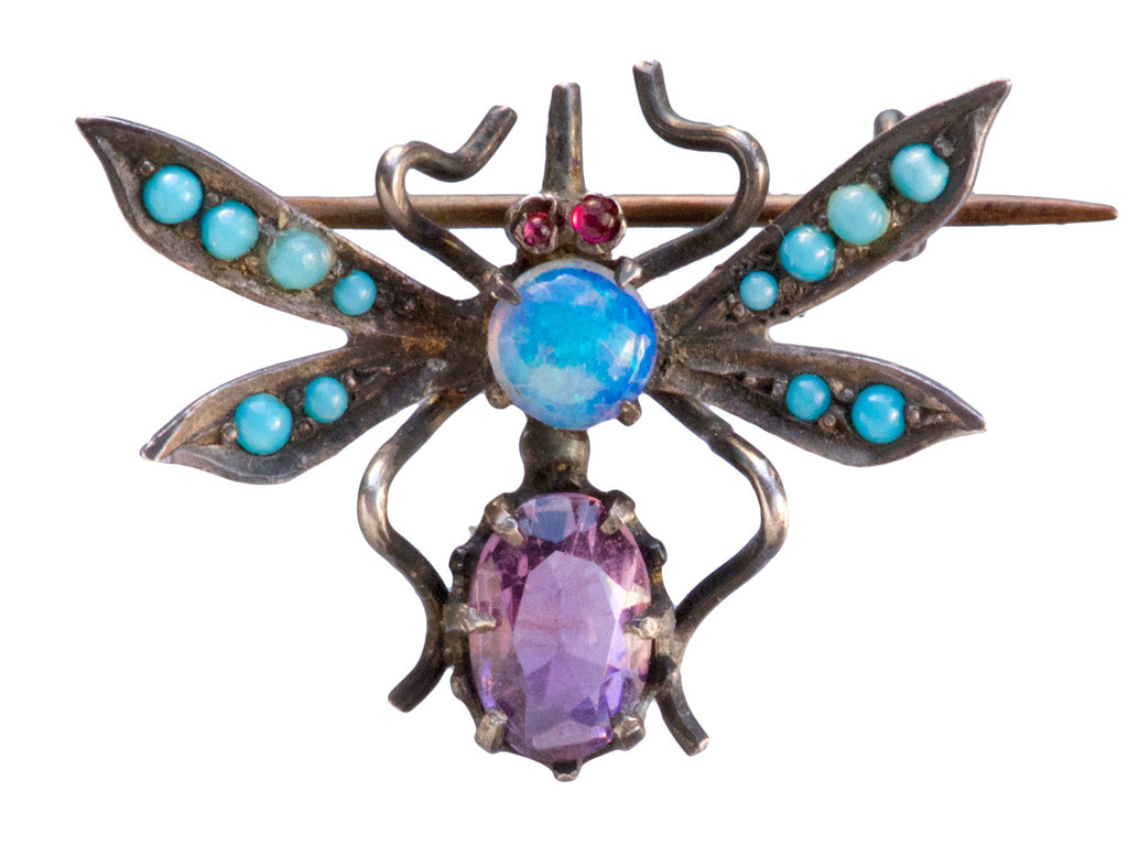 1900s Opal & Amethyst Bug Pin (on white background)