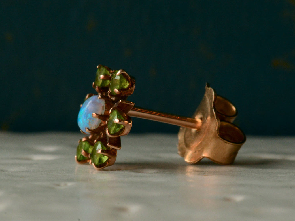 Opal and Demantoid Garnet Stud Earring