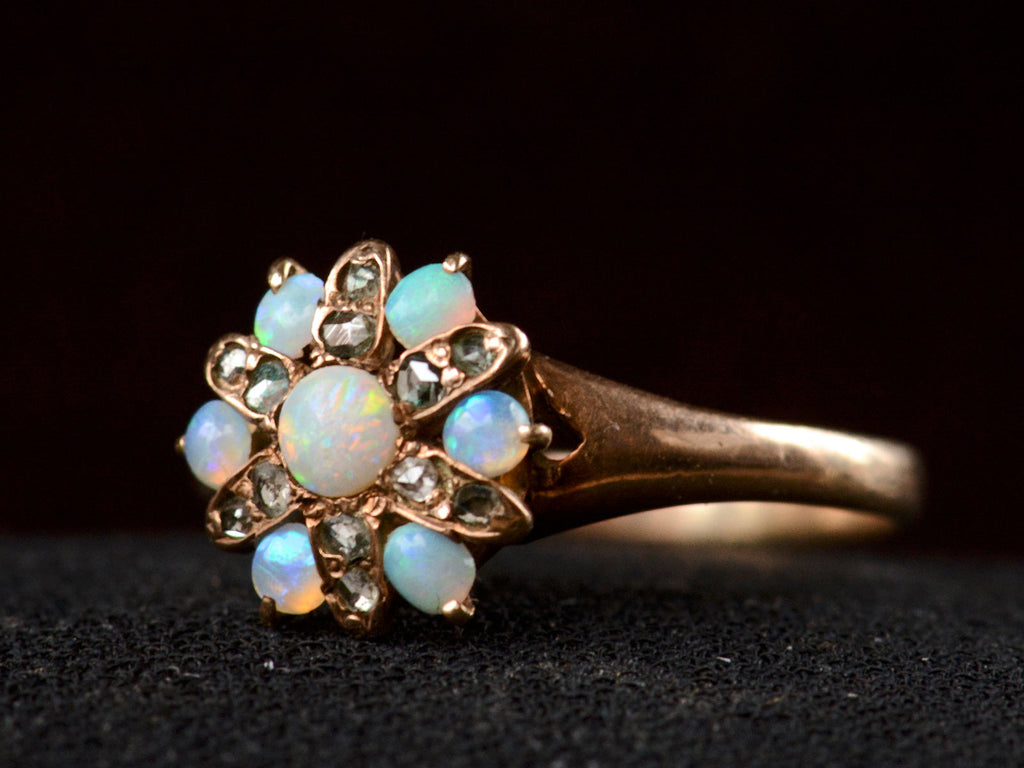 1890s Victorian Opal and Diamond Cluster Ring