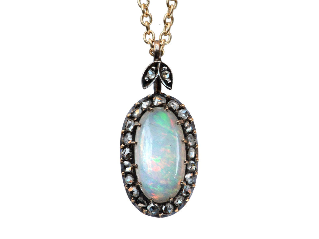 1900s Victorian Opal & Diamond Necklace (on white background)