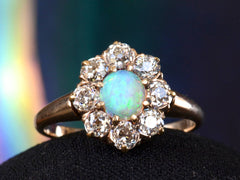 1900s Opal & Diamond Cluster Ring (on black background)