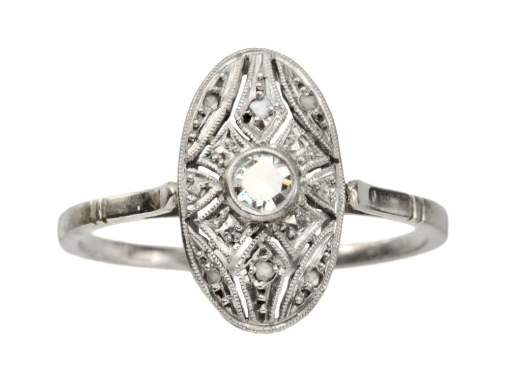 1920s French Oval Filigree Ring Erie Basin