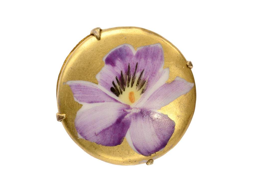 c1900 Porcelain Pansy Pin (on white background)