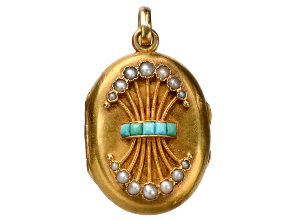 1880s Turquoise & Pearl Locket (on white background)