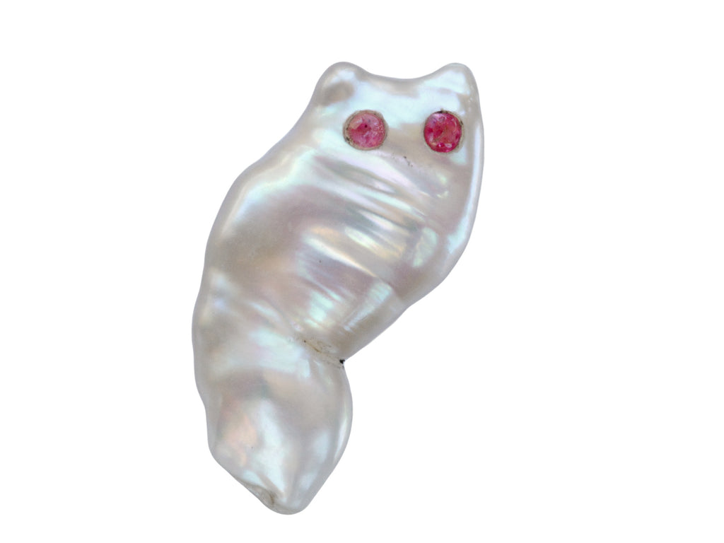 1950s Owl Shaped Pearl Stud (on white background)