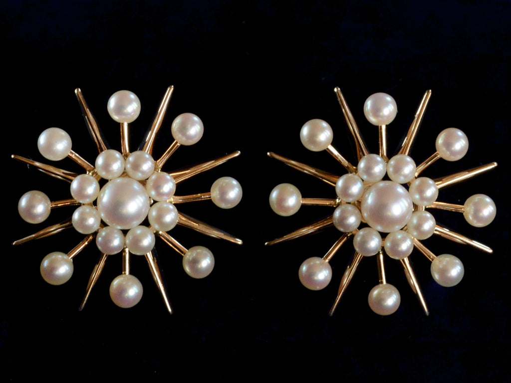1940s Pearl Starburst Earrings (on black background)