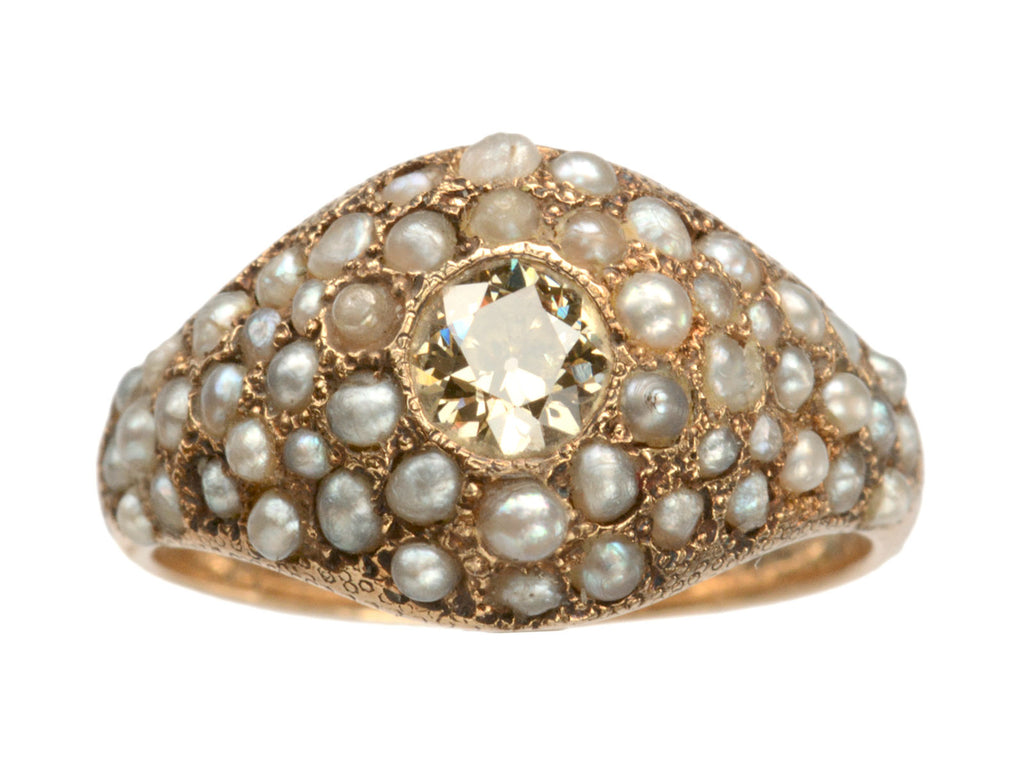 1890s Pearl & Yellow Diamond Ring (on white background)