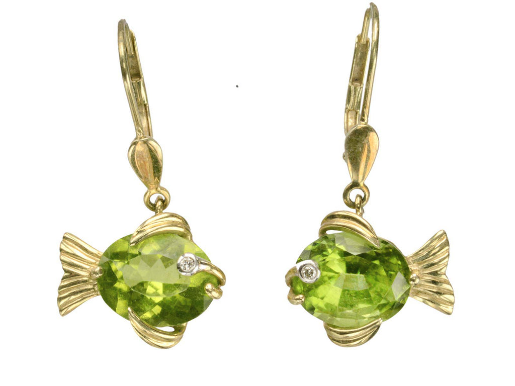 Vintage Peridot Fish Earrings (on white background)