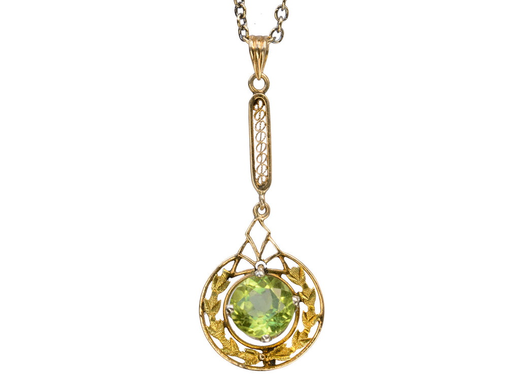 1930s Peridot Pendant Necklace (on white background)