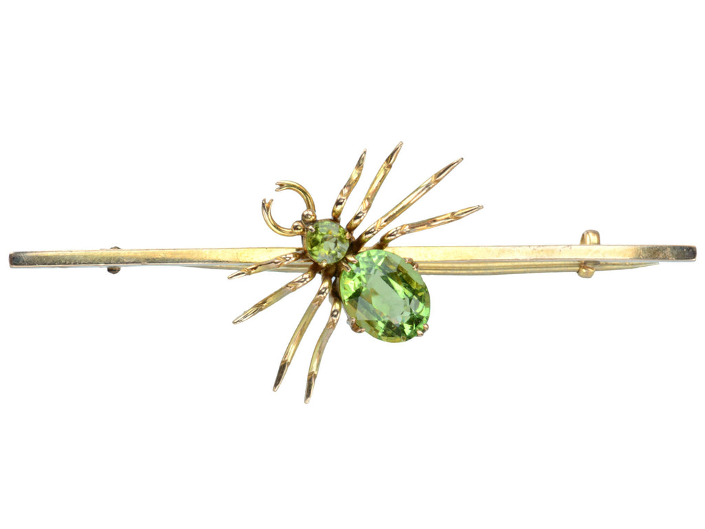 1910s Peridot Spider Brooch (on white background)