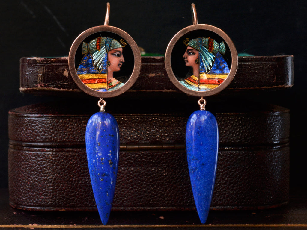 Egyptian Revival Pharaoh Earrings with Lapis Lazuli Drops