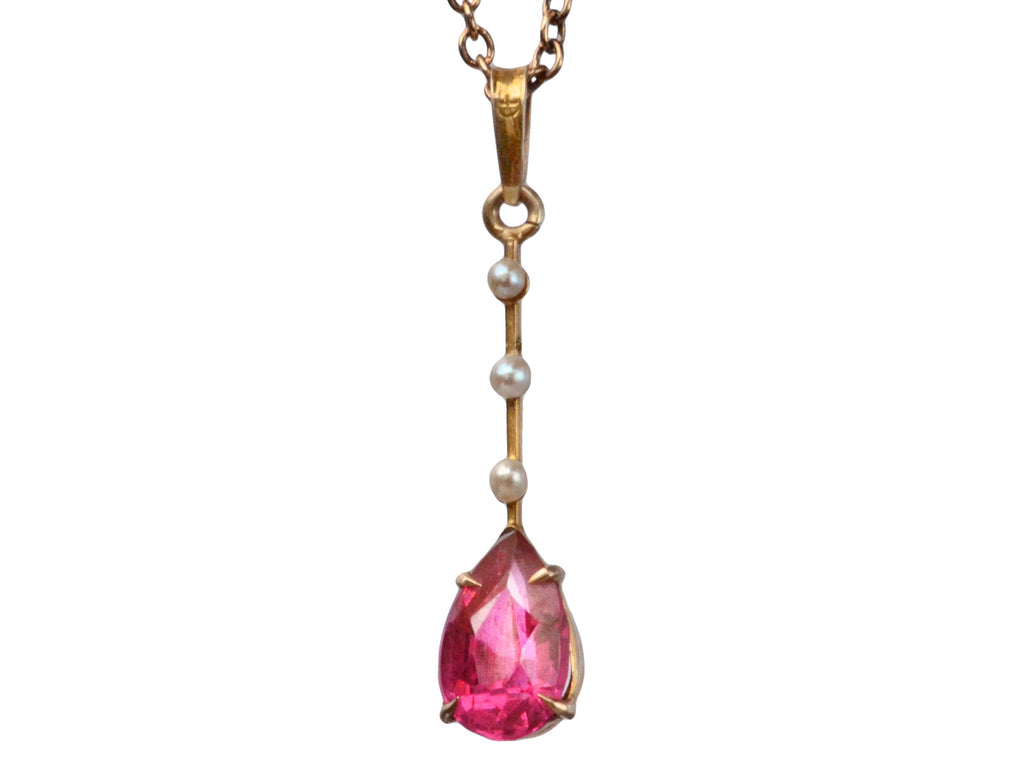 1910s Pink Lavalier Necklace (on white background)