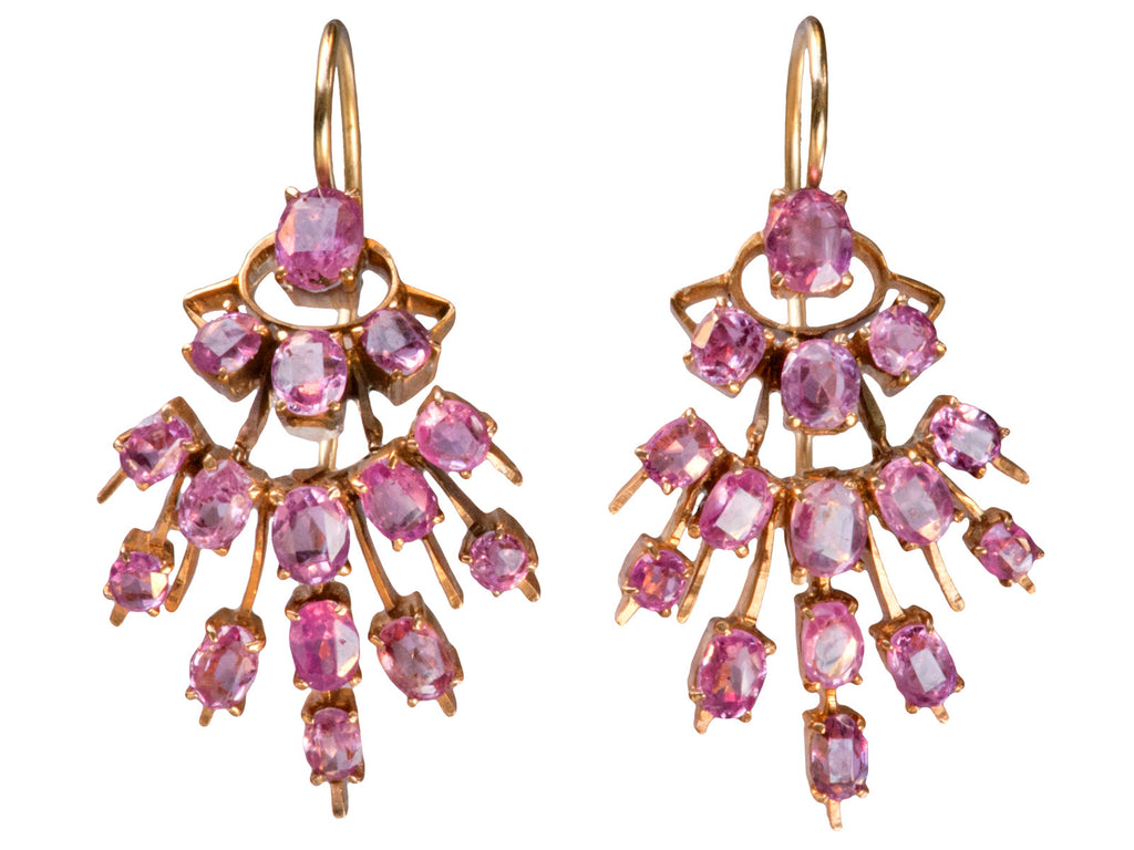 1930s Deco Pink Sapphire Earrings (on white background)