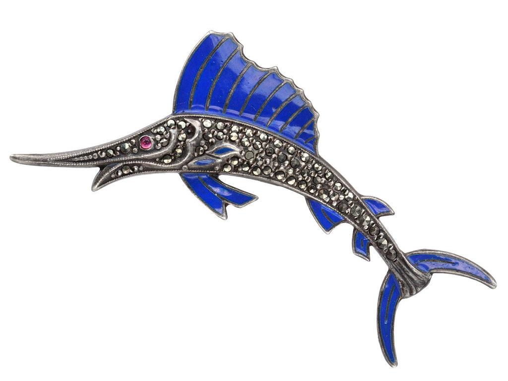 1950s Enamel Sailfish Brooch (on white background)