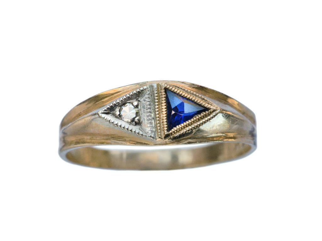 1920s Diamond & Triangular Sapphire Ring (on white background)