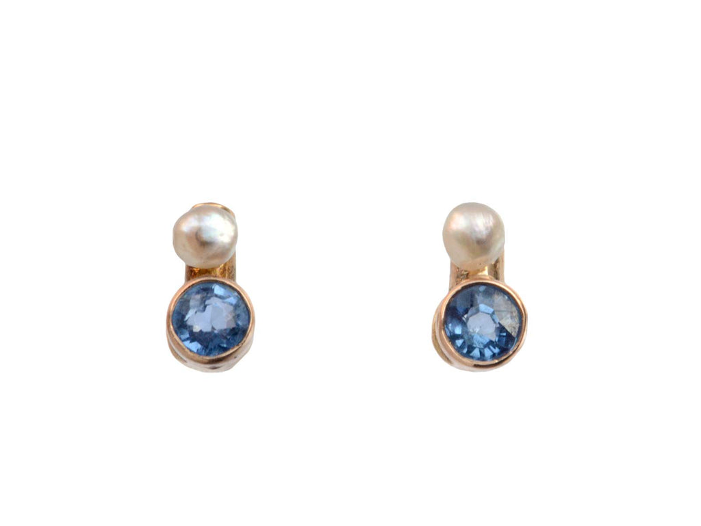 Sapphire & Pearl Stud Earrings (on white background)