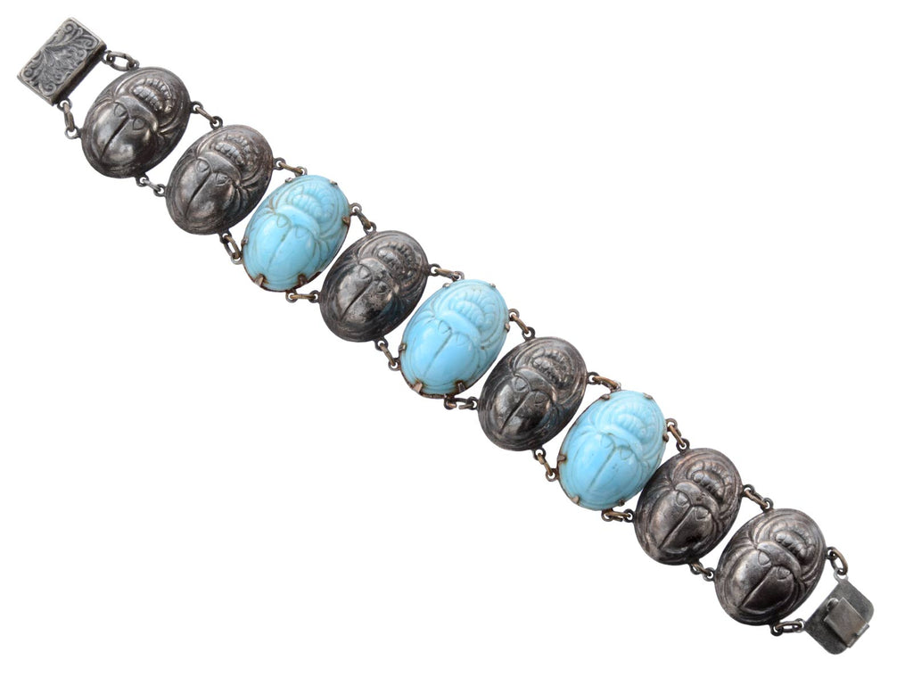 1920s Turquoise Glass Scarab Bracelet (on white background)