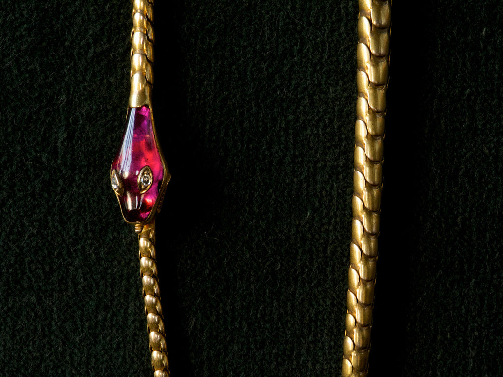 1860s Garnet & Diamond Snake Necklace