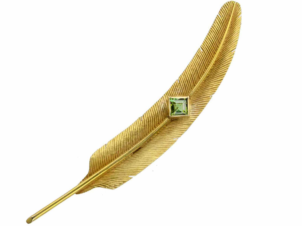 1930s Tourmaline Feather Brooch (on white background)