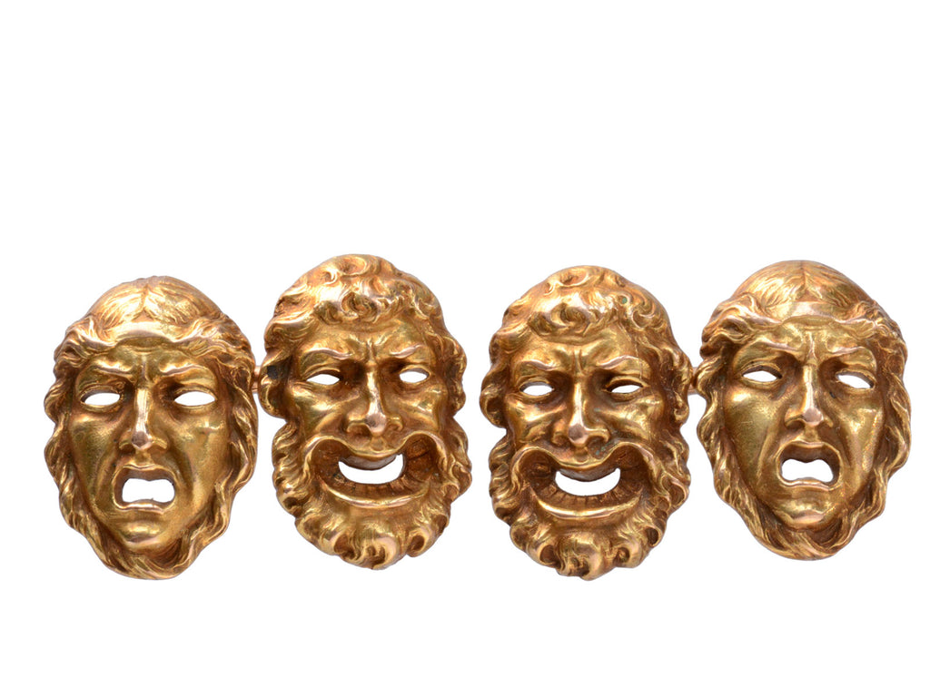 1900s Marcus & Co Theatrical Mask Cufflinks, Comedy and Tragedy